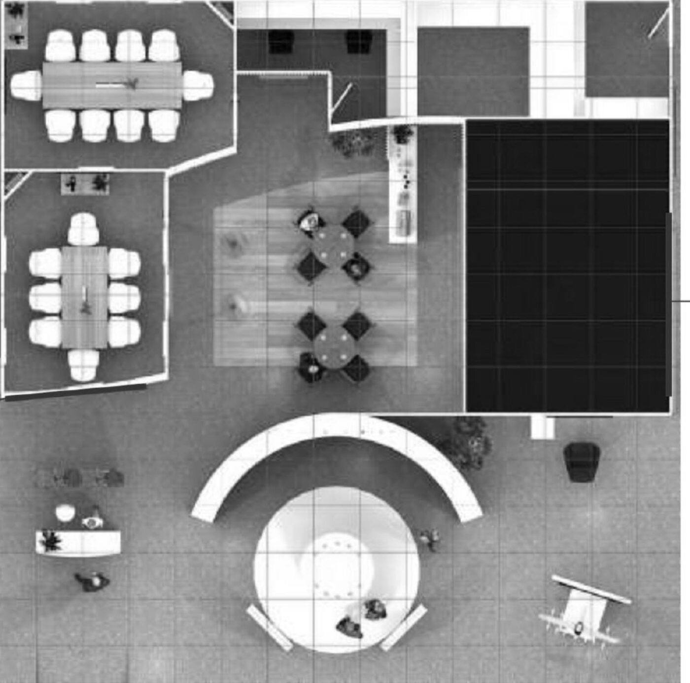 Booth plan. Shown ghosted. The plan itself belongs to Boeing.