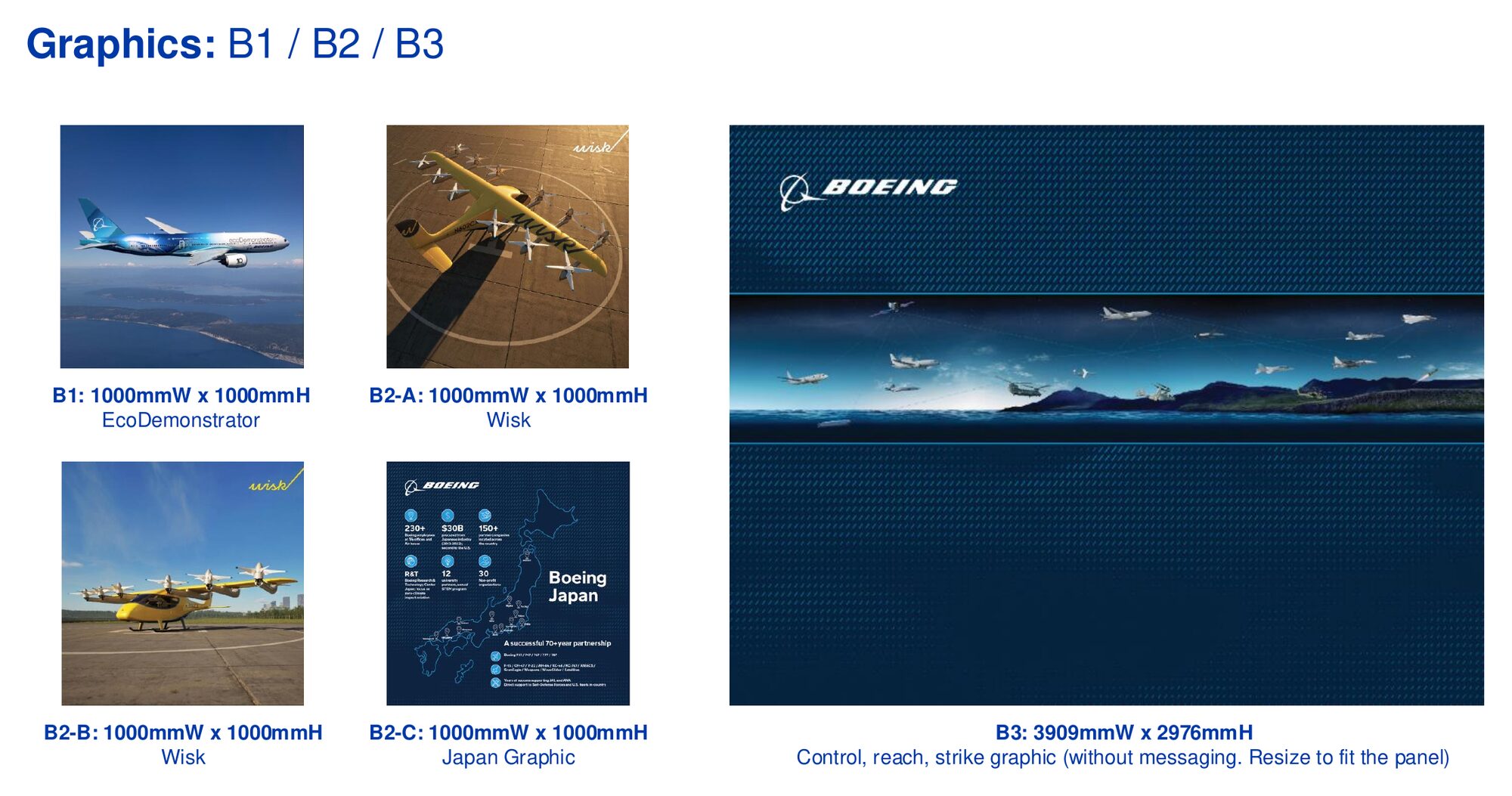 B1 and B2 panels at 1000 x 1000 mm. B3 at 3909 x 2976 mm.