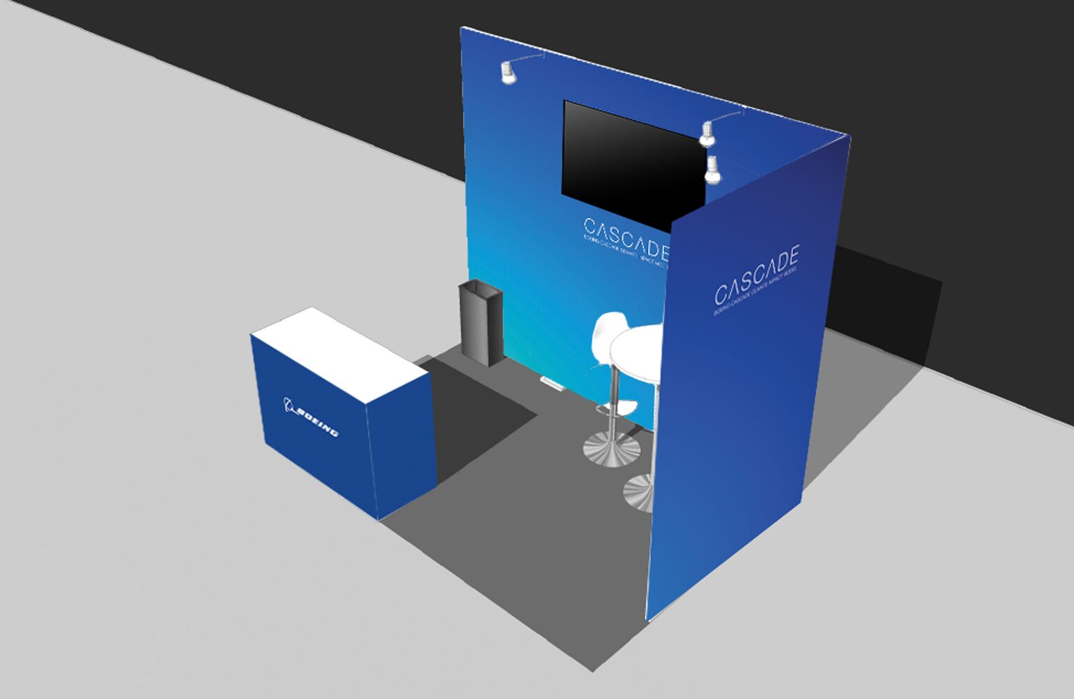 Booth mockup, three-quarter view