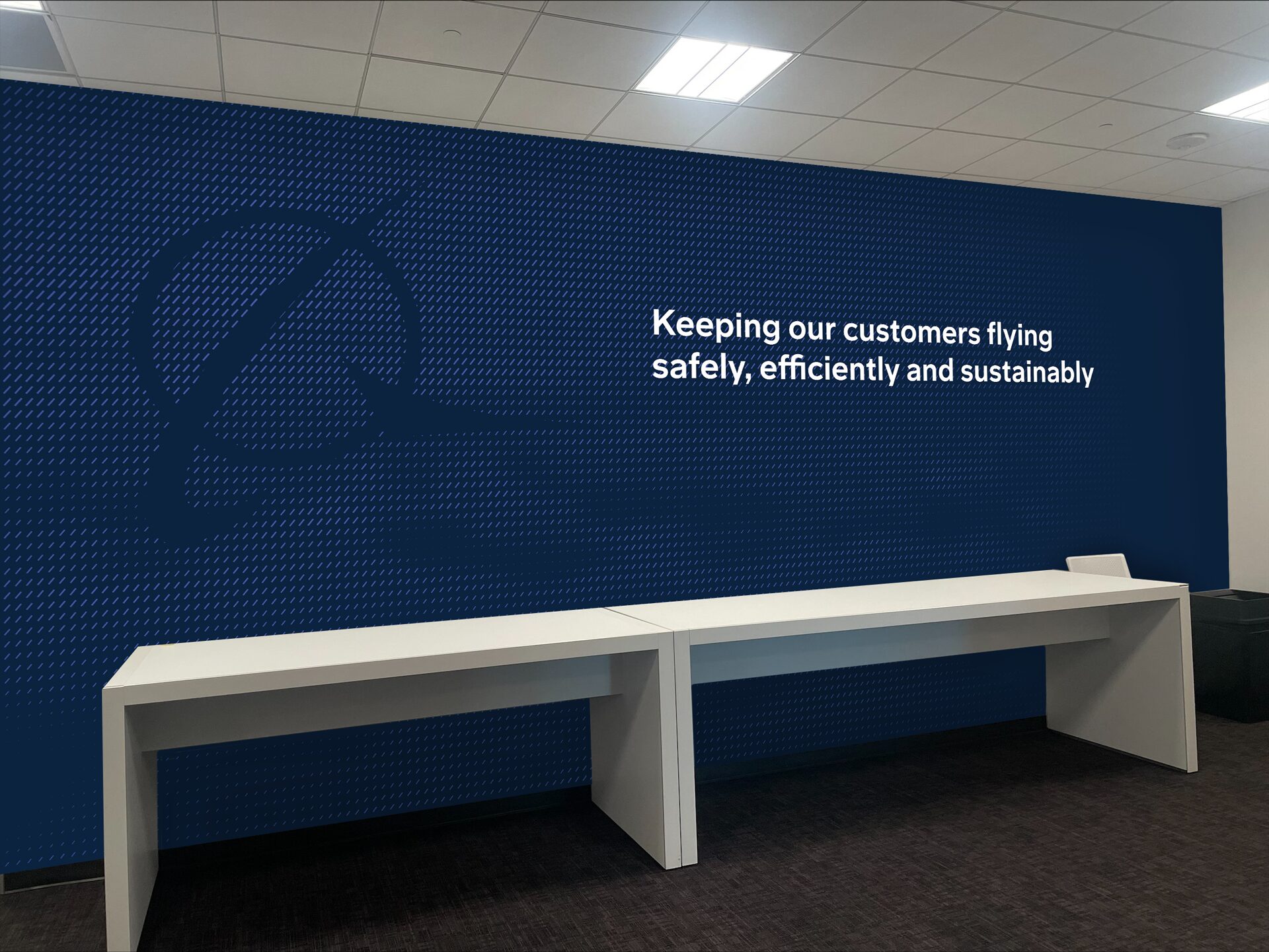 Wall graphic for a Boeing office in Plano, Texas. 50 percent scale mockup.