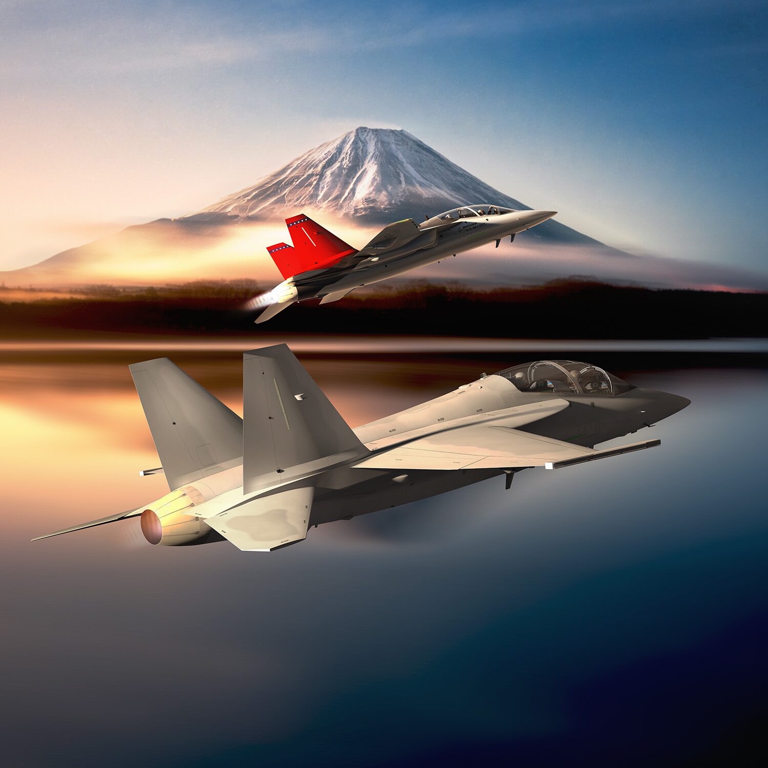 T-7A over Mt. Fuji. My key art, built from approved Boeing imagery.