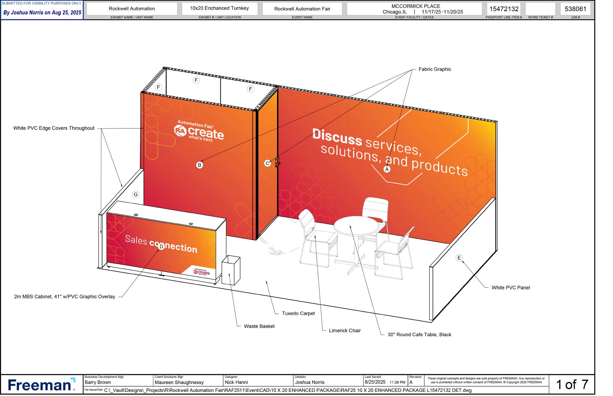 Sales Connection booth. Freeman fabrication drawing with our panel artwork placed.