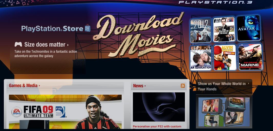 PlayStation Store movie downloads, mockup